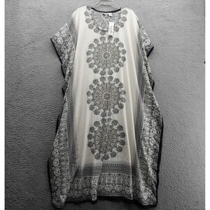 Sante Classics Kaftan Dress One Size Black‎ White Womens Boho Embellished NWT